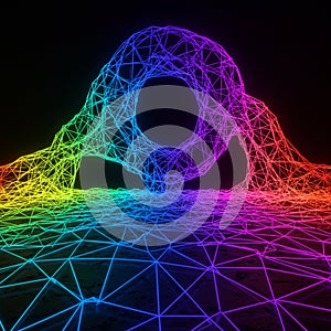 A digital 3D wireframe model featuring a tunnel-like structure with a donut-shaped