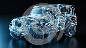 Digital 3d wireframe model of off-road car for automotive design and engineering visualization