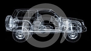 Digital 3d wireframe model of off-road car for automotive design and engineering visualization
