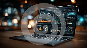 Digital Dashboard Analytics Data Visualization on Laptop Screen