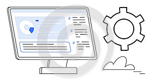 Digital Dashboard with Data Analytics and Gear Icon for Process Optimization