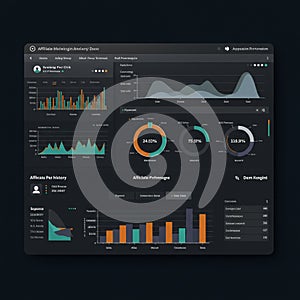 Digital dashboard design featuring data analytics elements on a dark interface