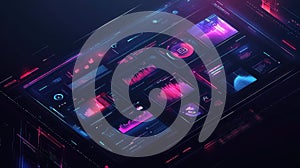 Digital dashboard displaying abstract futuristic data and user interface elements