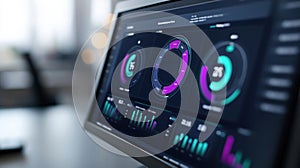 Digital dashboard displaying analytics and performance metrics in a sleek interface, AI