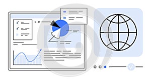 Digital Data Analysis with Bar Graph, Pie Charts, and Globe on Interactive Dashboard