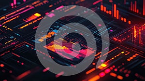 Digital dashboard displaying data analysis and financial charts