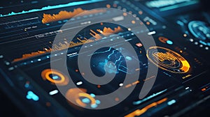 Digital dashboard displaying data analytics and business intelligence graphs