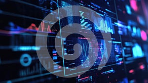 Digital dashboard displaying data analytics charts and graphs