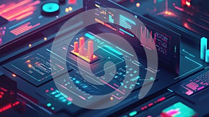 Digital dashboard displaying data analytics and futuristic interface