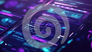 Digital dashboard displaying data analytics and futuristic interface