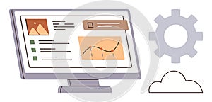 Digital Dashboard Displaying Data Analytics with Gear and Cloud Elements