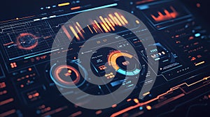 Digital dashboard displaying data analytics and information interface