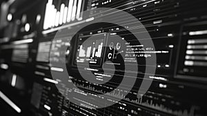 Digital dashboard displaying data analytics and information interface