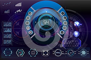 Digital dashboard displaying data visualization and navigation indicators with futuristic design elements