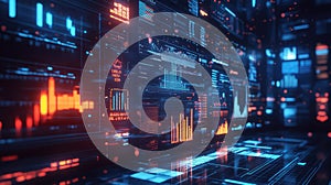 Digital dashboard displaying financial data and analytics interface