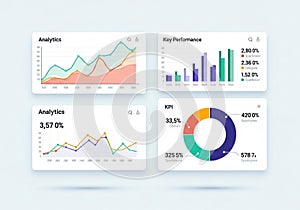A digital dashboard displaying four panels with data