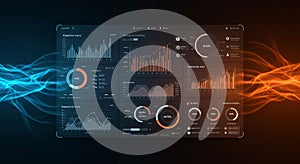 Digital dashboard displaying multiple data visualizations, including bar graphs, line
