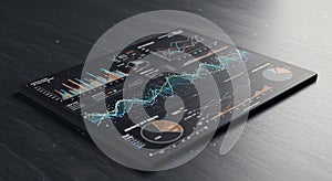 Digital dashboard displaying multiple infographics and data visualizations, including