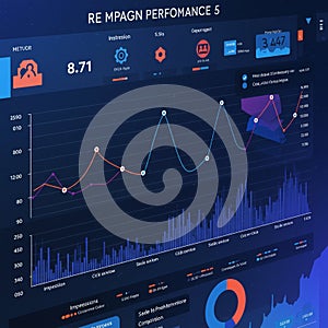 Digital dashboard displaying a performance analysis chart with various metrics. Line
