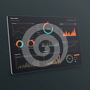 Digital dashboard displaying various data visualizations on a dark