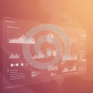 A digital dashboard displaying various data visualizations, including bar graphs, line