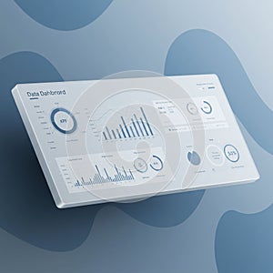 Digital dashboard displaying various data visualizations, including bar graphs, pie