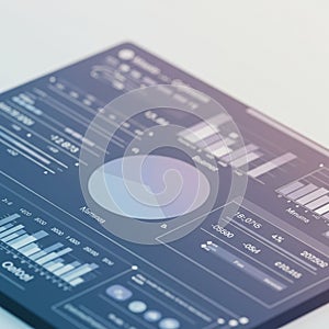 A digital dashboard displaying various data visualizations, including a pie chart, bar