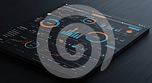 A digital dashboard displaying various data visualizations, including pie charts, bar