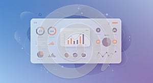 Digital dashboard featuring data visualizations in a minimalist style. Includes bar