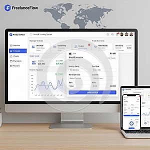 Digital dashboard interface on computer and mobile devices business analytics