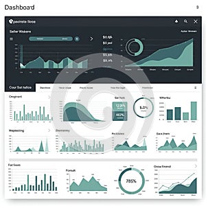 A digital dashboard interface displaying various charts and graphs, primarily in
