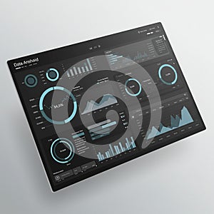 A digital dashboard interface featuring various data visualizations, including bar