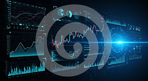 Digital dashboard interface featuring various data visualizations such as line graphs,