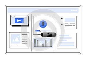 Digital Dashboard Interface Showing Multimedia and Data Elements for Business Analytics