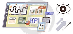 Digital Dashboard with KPI Metrics, Data Charts, and Workflow Visualization for Business Analysis