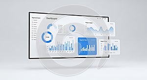 Digital dashboard with multiple charts and graphs on screen data analytics