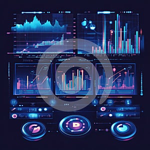 Futuristic data dashboard with glowing graphs and analytics