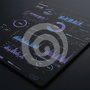 Digital dashboard with a sleek, dark user interface showcasing various visual data