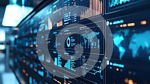 Digital Data Analysis Dashboard with Charts and Global Maps Visualization