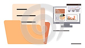 Digital Data Analysis with File Folder and Analytics on Computer Screen