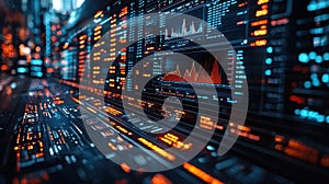 Digital data analysis in a high-tech environment with graphs and charts