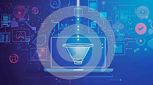 Digital data analysis and processing concept with futuristic laptop interface