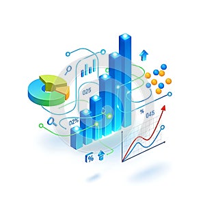 Digital data analytics charts graphs and financial performance visualization isolated on white background
