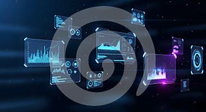 Digital Data Analytics Dashboard with Futuristic HUD Elements