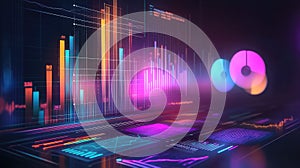 Digital data analytics displaying financial business charts