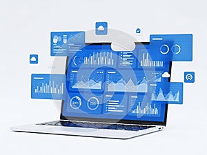 Digital data analytics on laptop screen