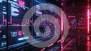 Digital data analyzing in abstract futuristic cyber interface