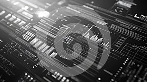 Digital data analyzing financial charts and information interface