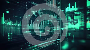 Digital data analyzing financial growth on futuristic dashboard screen