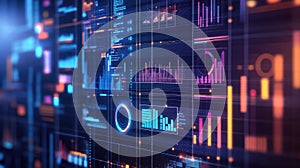 Digital data analyzing financial intelligence dashboard display